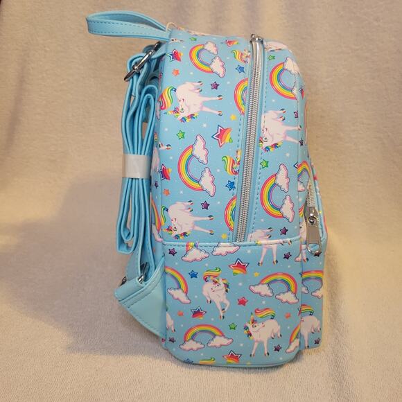 Lisa Frank Markie Unicorn Rainbow Allover Print Blue Mini Loungefly Backpack NWT main image 8